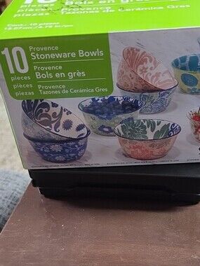 Stoneware Bowls - Assorted Blue, Green, Pink, and Cream - 10-Piece Set